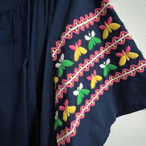 Frances Valentine Kaftan Butterfly Embroidered Dress In Navy Size 22 - Picture 5 of 11